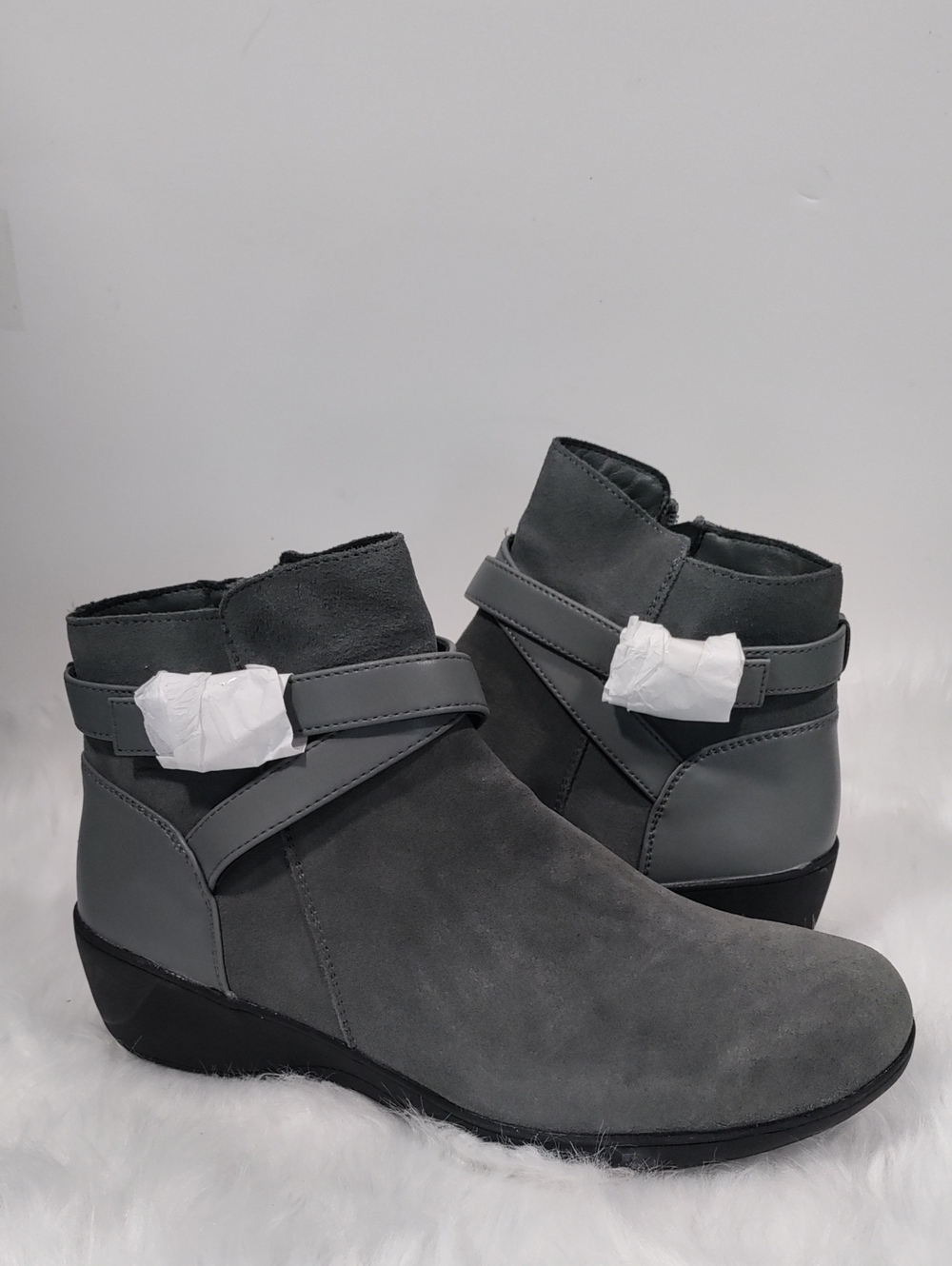 Skechers 167310 Charcoal Leather Faux Fur Lined Wedge Booties Size 10